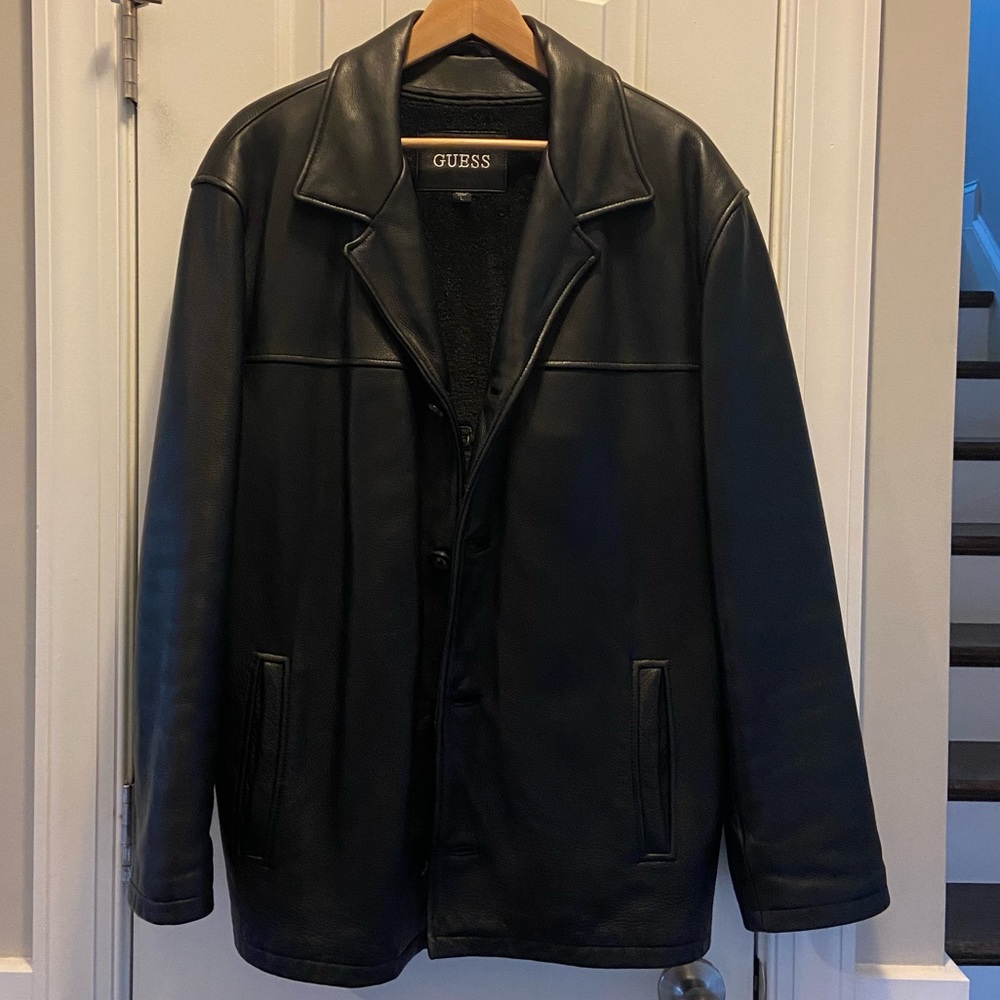 GUESS Heavy Leather 4 Button “Car Coat” w/ Removable Fleece Liner Vest Men’s (L)
